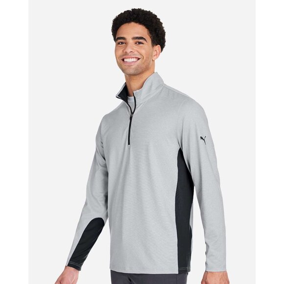 PUMA Men's Mesa Stripe Quarter-Zip Pullover Size M In Black/Bright White - Picture 2 of 8
